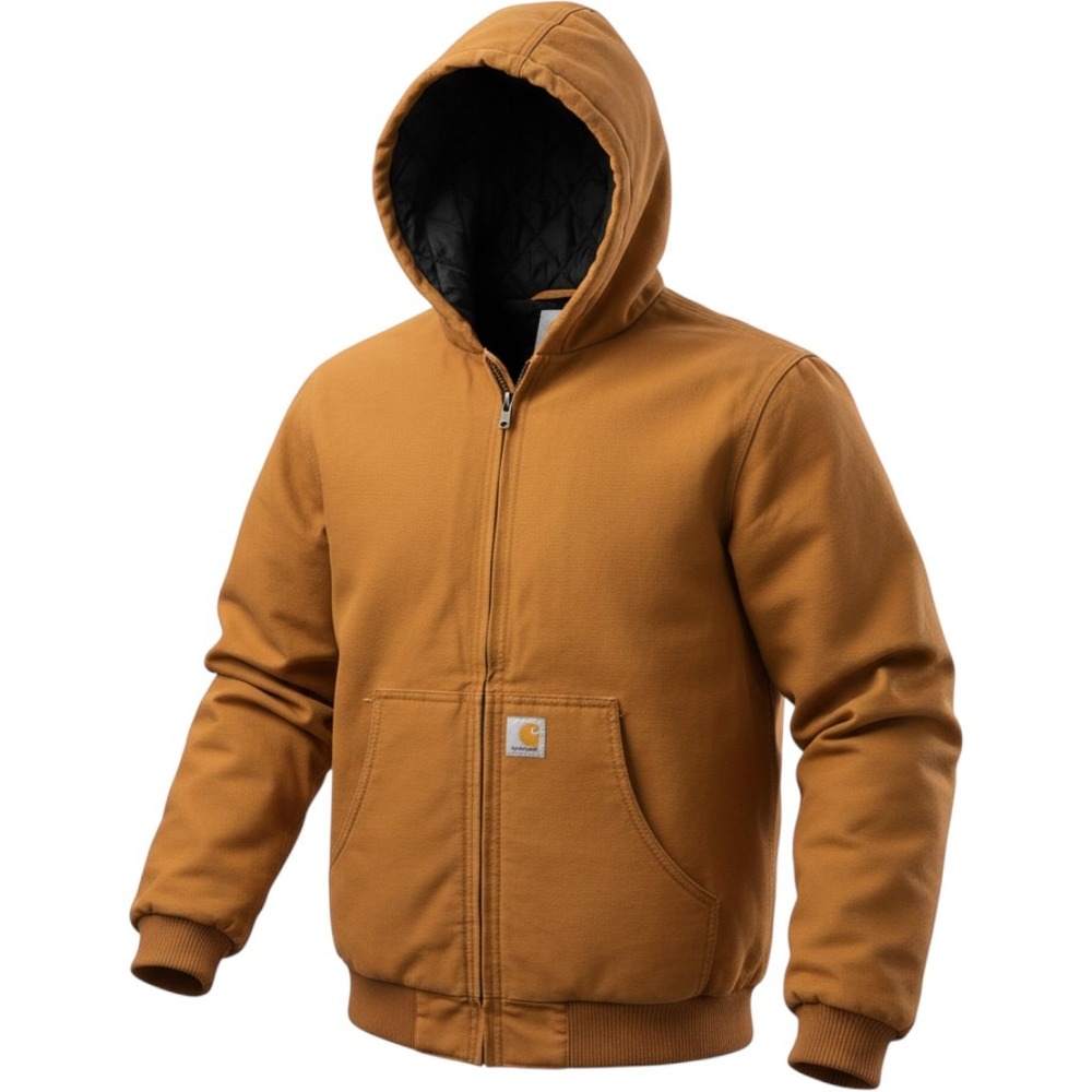 Carhartt Active Jacket Boys XL 18-20 Brown Canvas Quilt Lined Hooded Work Coat